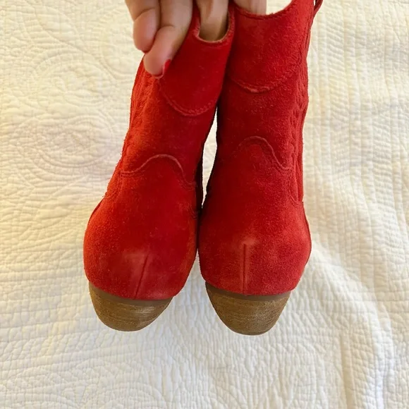 Free People x Jeffrey Campbell Red Suede Calvera Western Boots Sz 40 - Picture 6 of 9